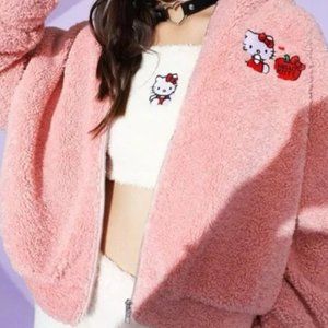 Shein x Hello Kitty Embroidered Pink Teddy Jacket New Without Tags